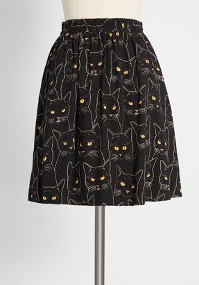 Black Cat Skater Skirt, sz 10-12