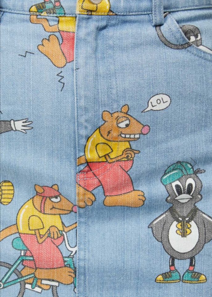 Cartoon Rats and Magpie Skirt, sz 10