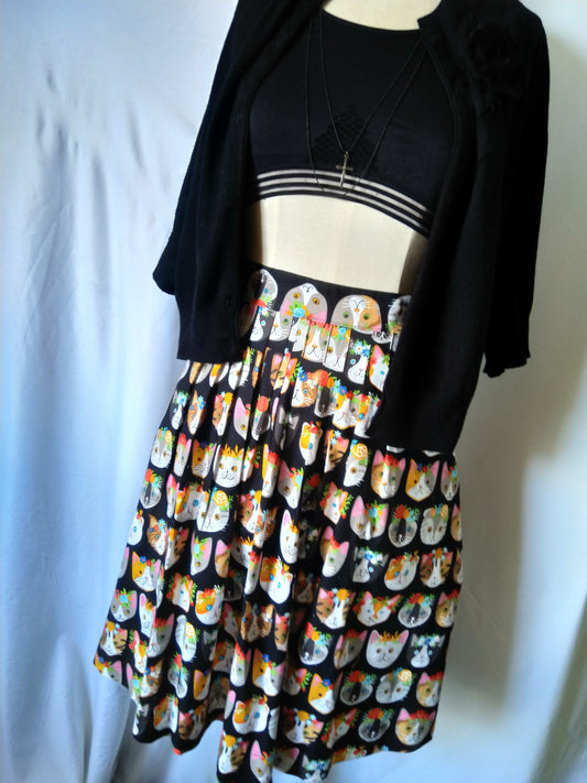 Black Swishy Cat Skirt, sz 8